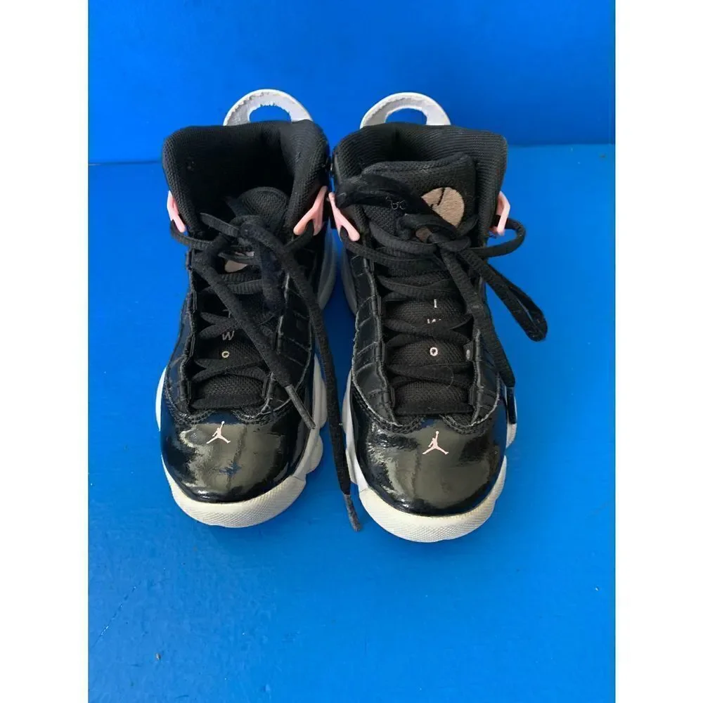 Nike 323431-002 Air Jordan 6 Rings Black PinkLeather Sneaker Shoes Youth US 11C